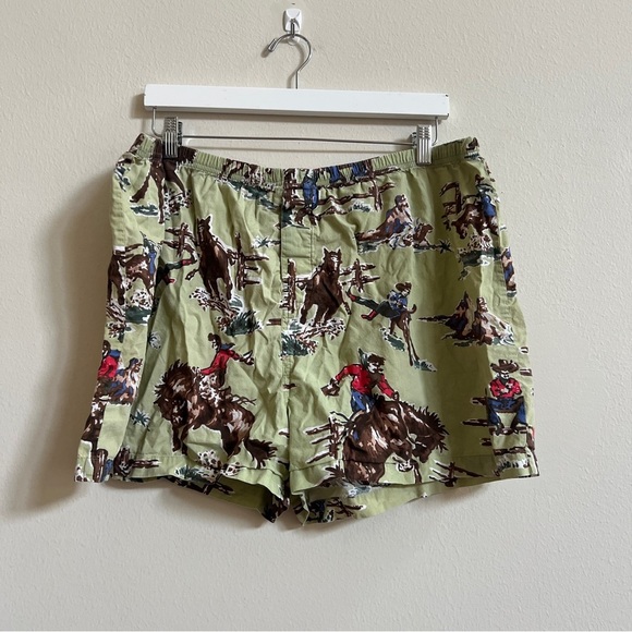 Vintage Nick & Nora Cowboy Pajama Shorts XL Men Green Western Kurt Cobain - Picture 1 of 2